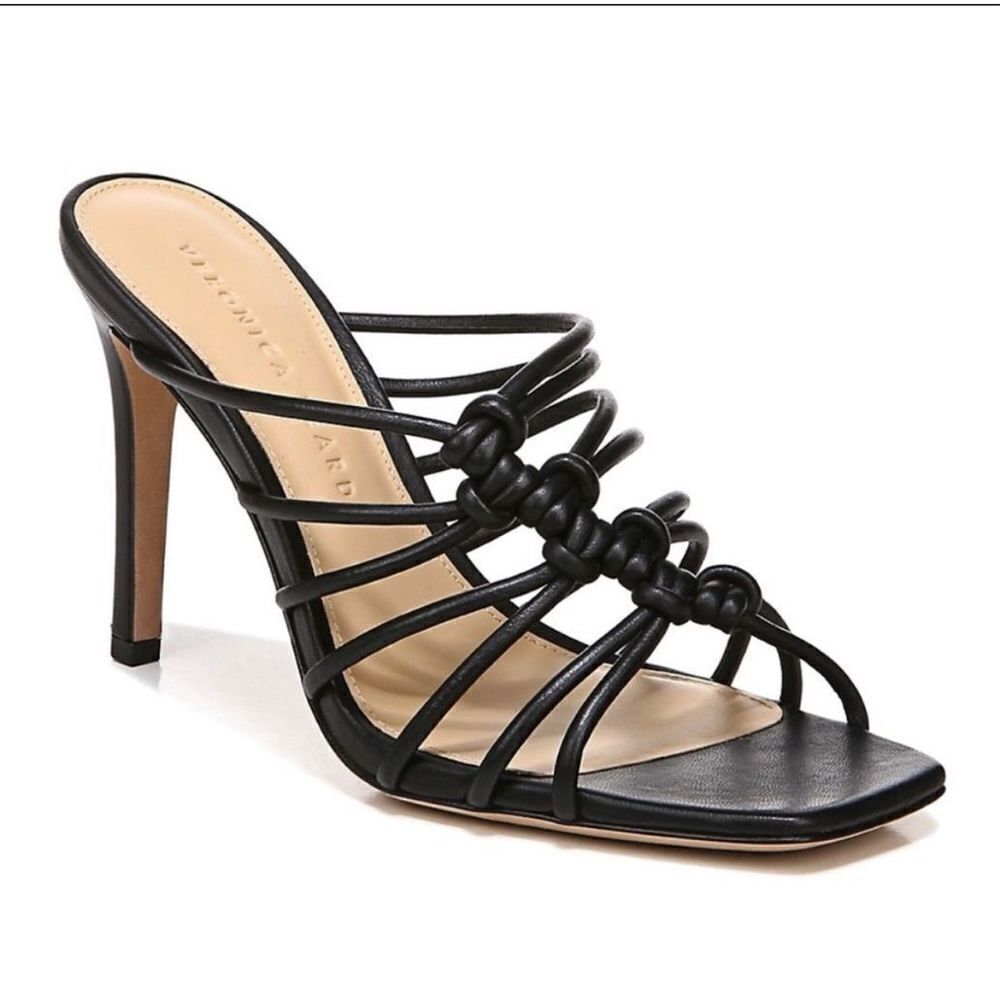 NEW Veronica Beard Avita Metallic Cage Slide Strappy Sandals Black Size 7.5 M